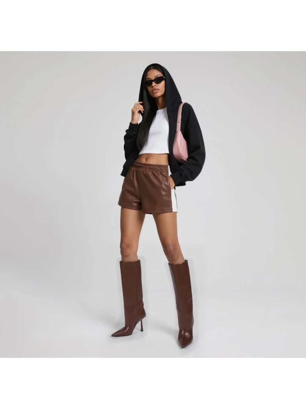 Women's Brown Stiletto Heel Pointed Toe Side Zipper Knee High Shark Boots